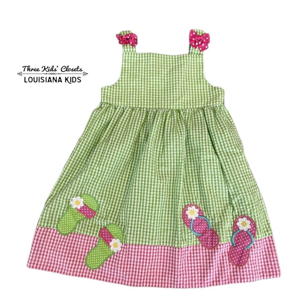 Emily Rose 3T Gingham Flip Flop Shoes Appliqué Dress